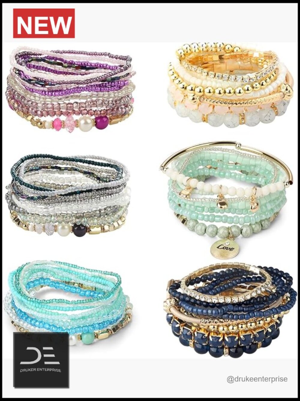 6 Sets Bohemian Stackable Bead Bracelets Stretch Multilayered Boho Bracelet Set
